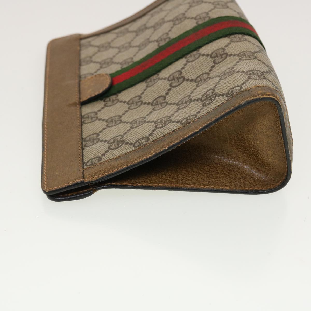 GUCCI GG Canvas Web Sherry Line Clutch Bag Beige Red Green 84.01.001 42878