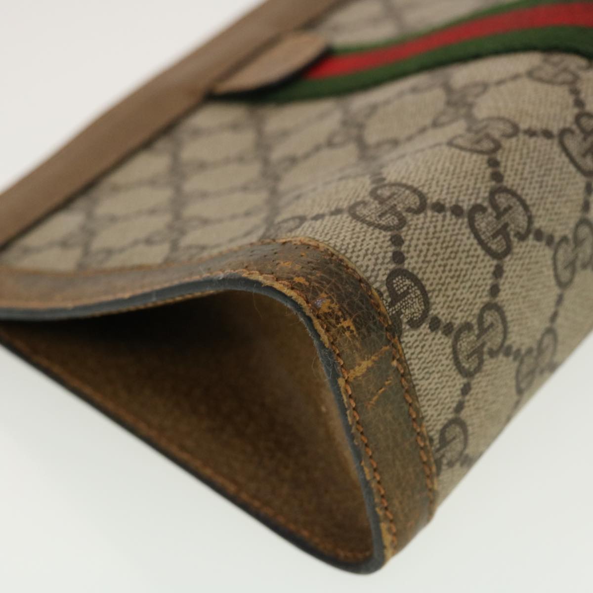 GUCCI GG Canvas Web Sherry Line Clutch Bag Beige Red Green 84.01.001 42878