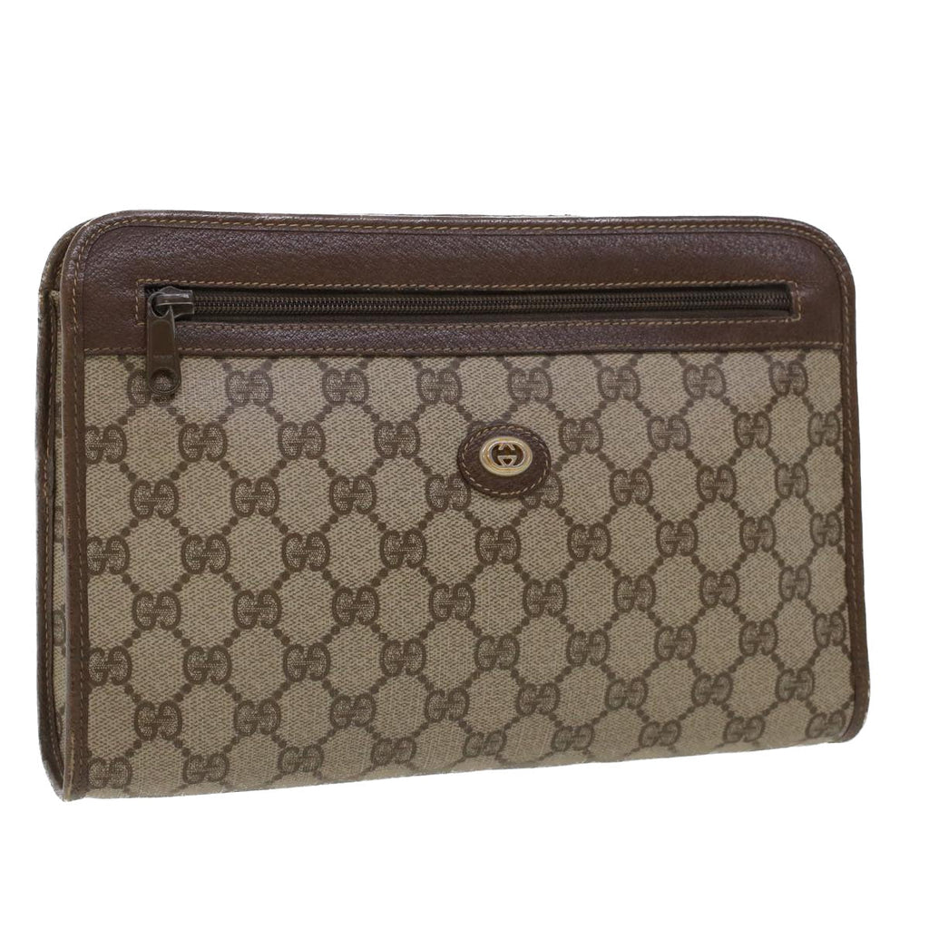 GUCCI GG Canvas Clutch Bag PVC Leather Beige 97.01.037 42879