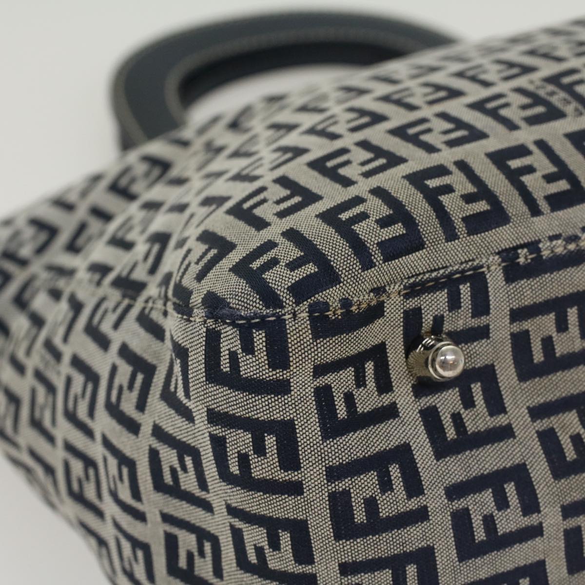 FENDI Zucchino Canvas Hand Bag Navy 42994