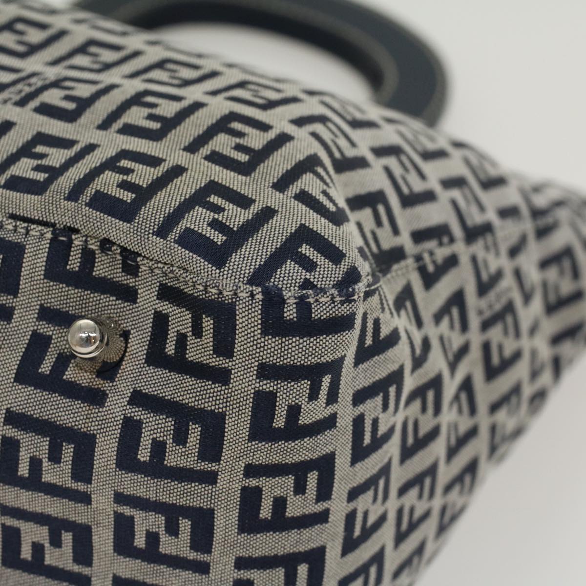 FENDI Zucchino Canvas Hand Bag Navy 42994