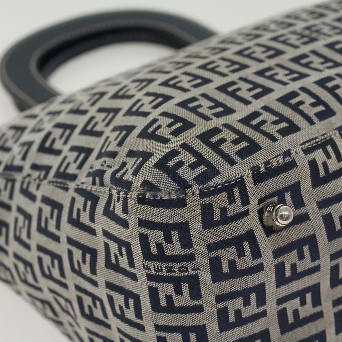 FENDI Zucchino Canvas Hand Bag Navy 42994