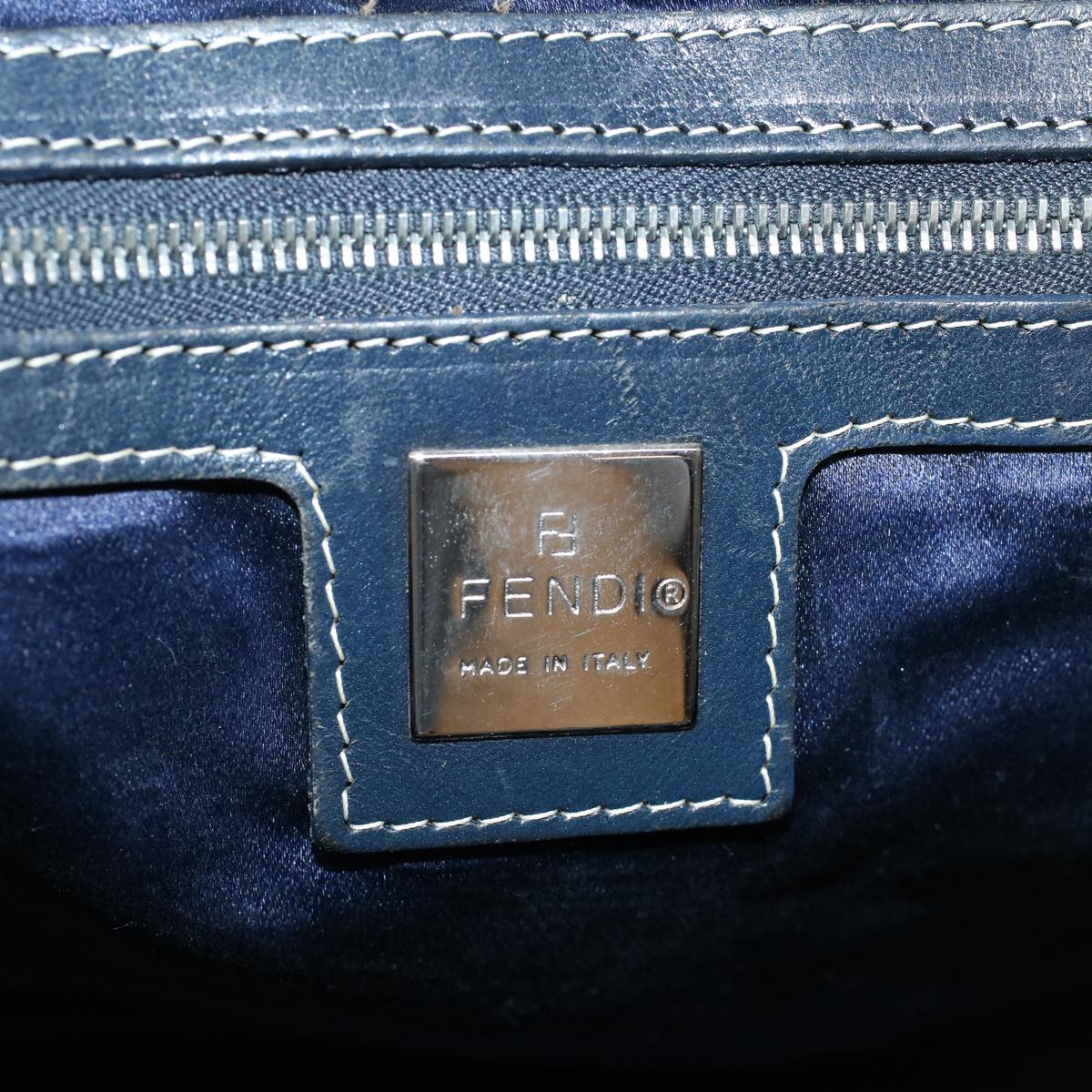 FENDI Zucchino Canvas Hand Bag Navy 42994