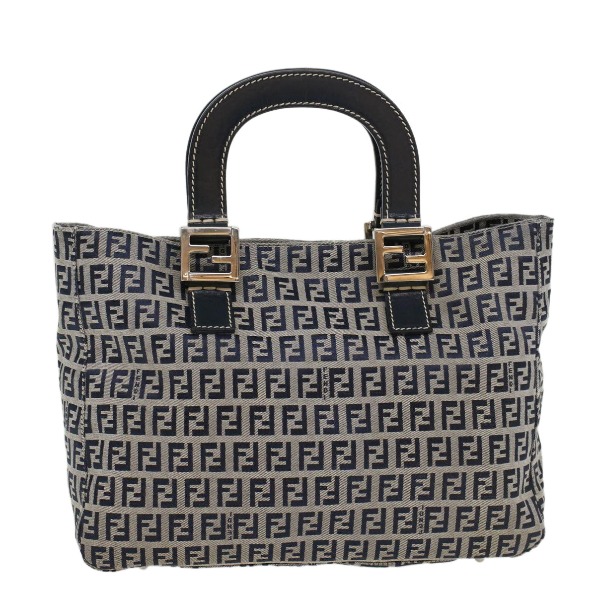 FENDI Zucchino Canvas Hand Bag Navy 42994