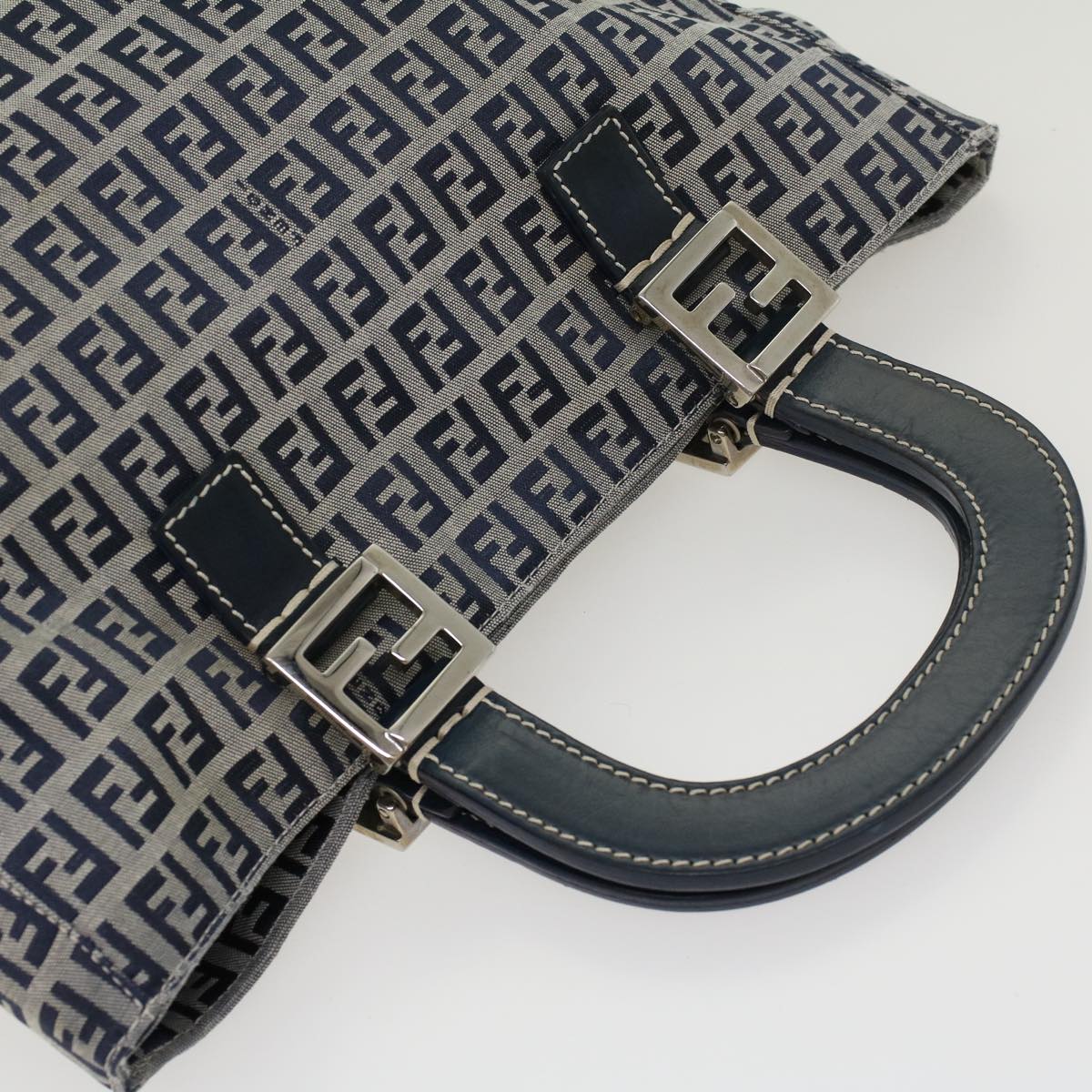 FENDI Zucchino Canvas Hand Bag Navy 42994