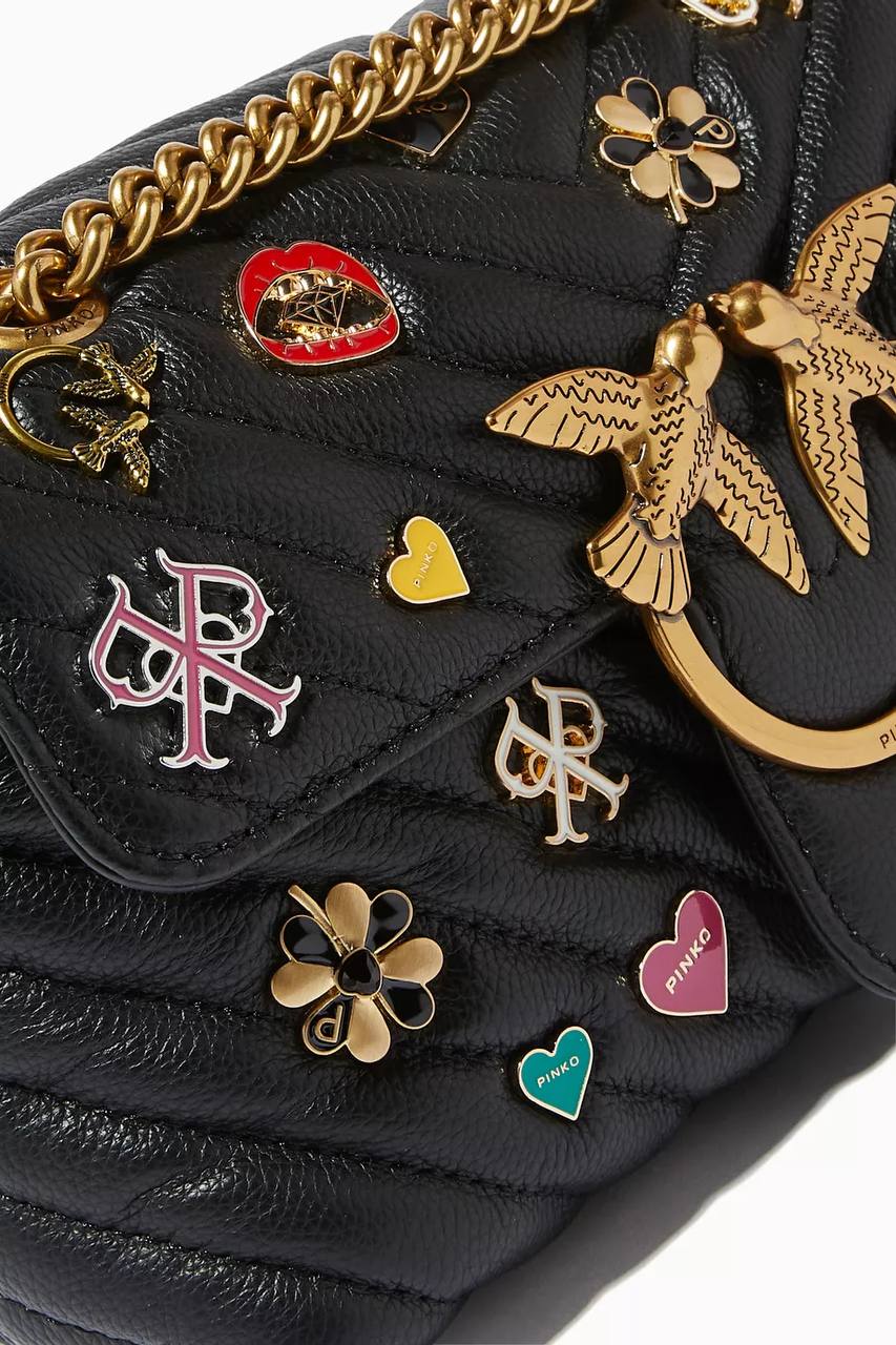 Pinko Mini Love Brooches Quilted Bag in Leather