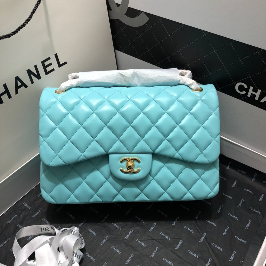 CHLLarge Classic Handbag Gold Hardware Blue For Women, Women’s Handbags, Shoulder Bags 11.8in/30cm
