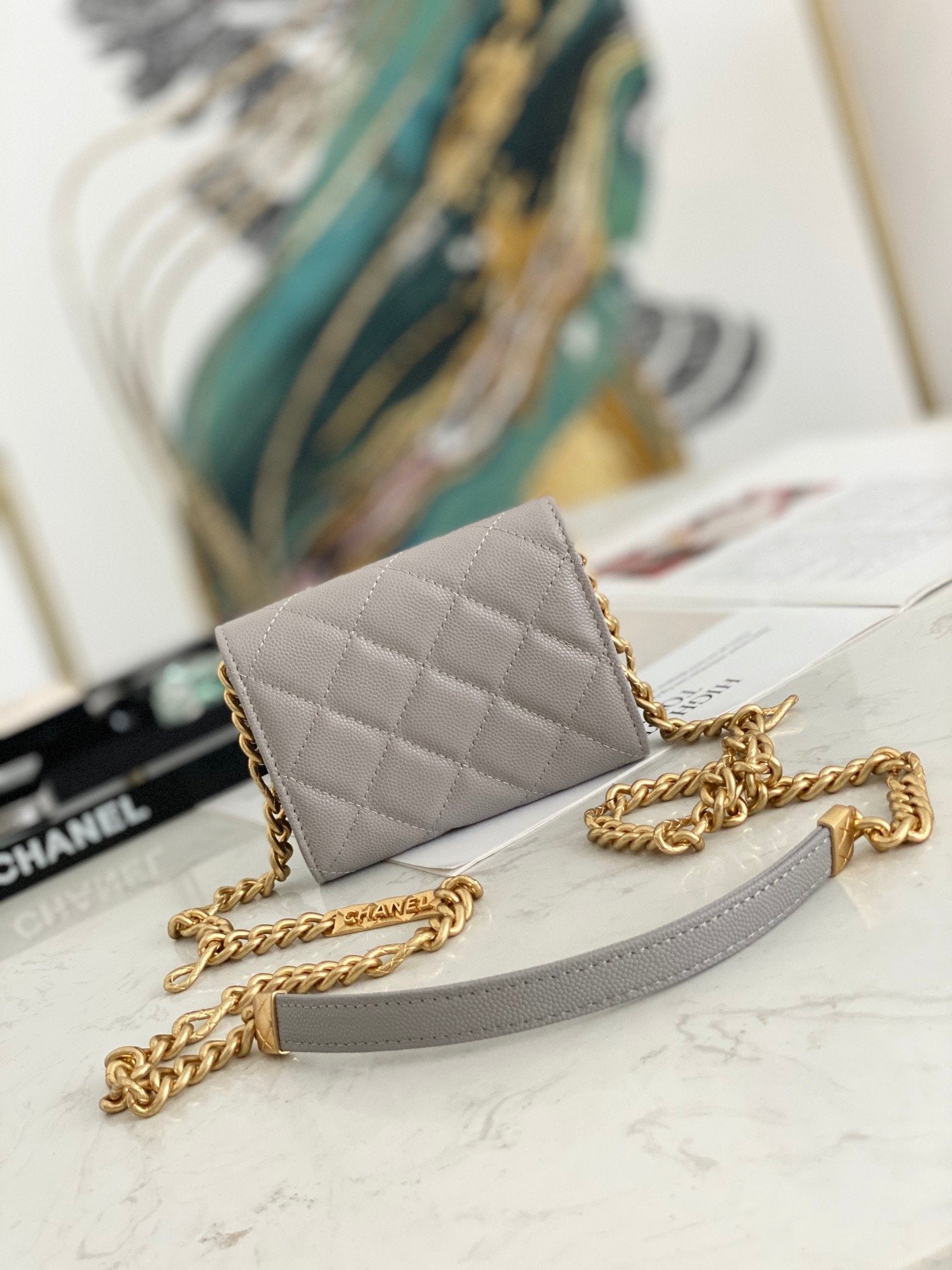 CHLMini GlamIap Bag Gold Toned Hardware Grey For Women 4.7in/12cm
