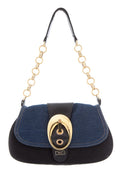Dolce & Gabbana Denim Handbag with Large Gold Buckle Detail