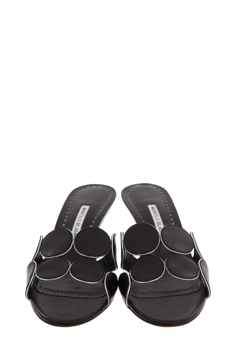Manolo Blahnik Black Kitten Heel Disk Strap Mules SZ 39.5