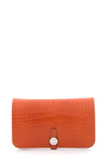 HermÃƒÆ’Ã‚Â¨s 2014 Orange Dogon Duo Alligator Wallet/ Clutch