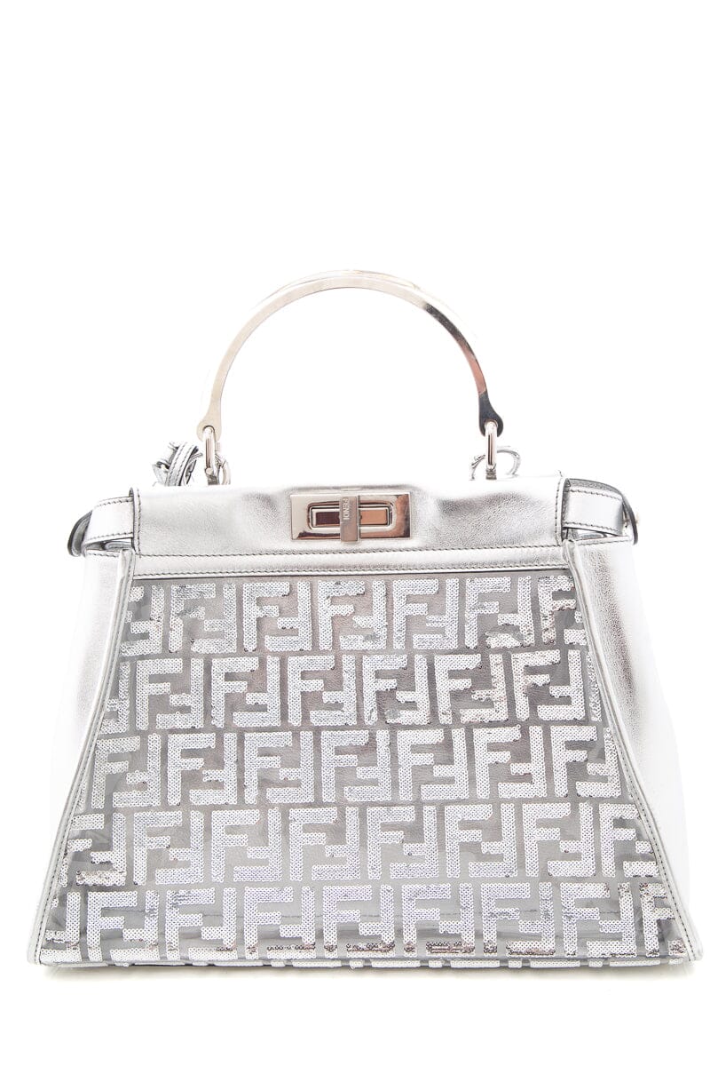 Fendi Metallic Silver PVC Vitello Catalan Mirror Sequins FF Shoulder Bag