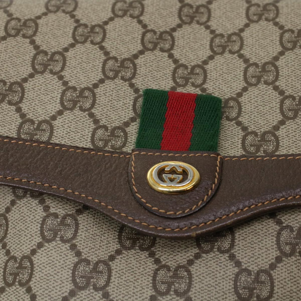 GUCCI GG Canvas Web Sherry Line Shoulder Bag PVC Leather Beige Green 43086