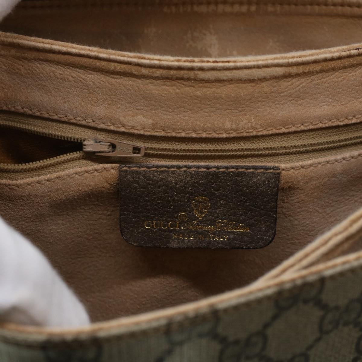 GUCCI GG Canvas Web Sherry Line Shoulder Bag PVC Leather Beige Green 43086
