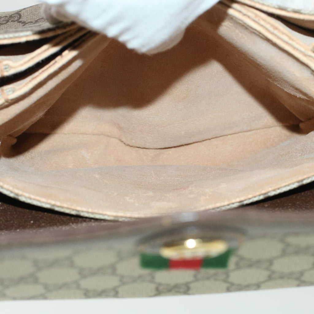 GUCCI GG Canvas Web Sherry Line Shoulder Bag PVC Leather Beige Green 43086