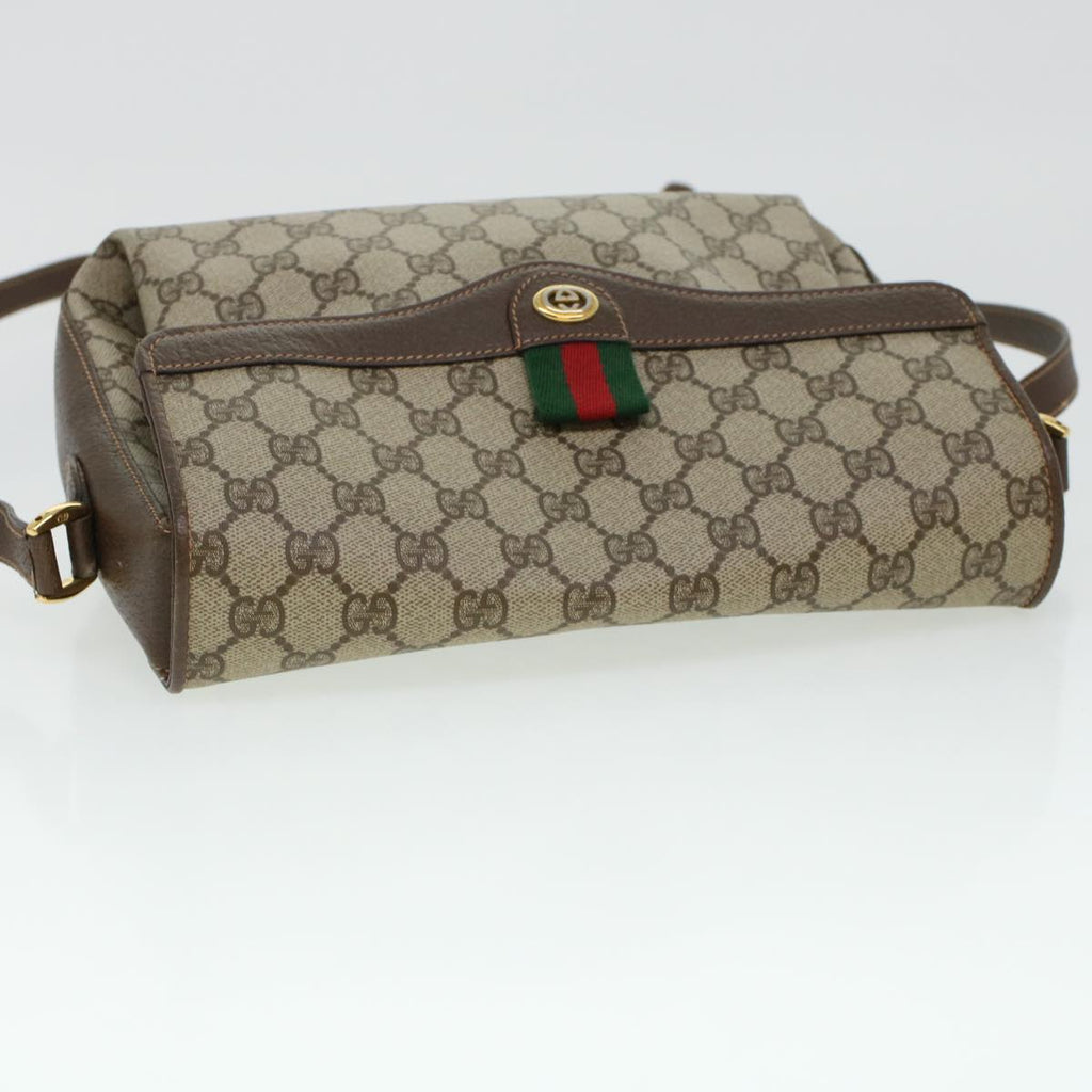 GUCCI GG Canvas Web Sherry Line Shoulder Bag PVC Leather Beige Green 43086