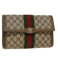 GUCCI GG Canvas Web Sherry Line Clutch Bag PVC Leather Beige Green 43089