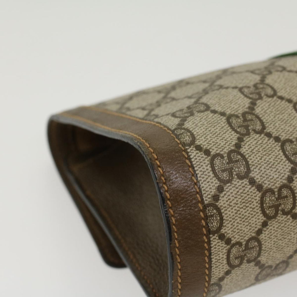 GUCCI GG Canvas Web Sherry Line Clutch Bag PVC Leather Beige Green 43089