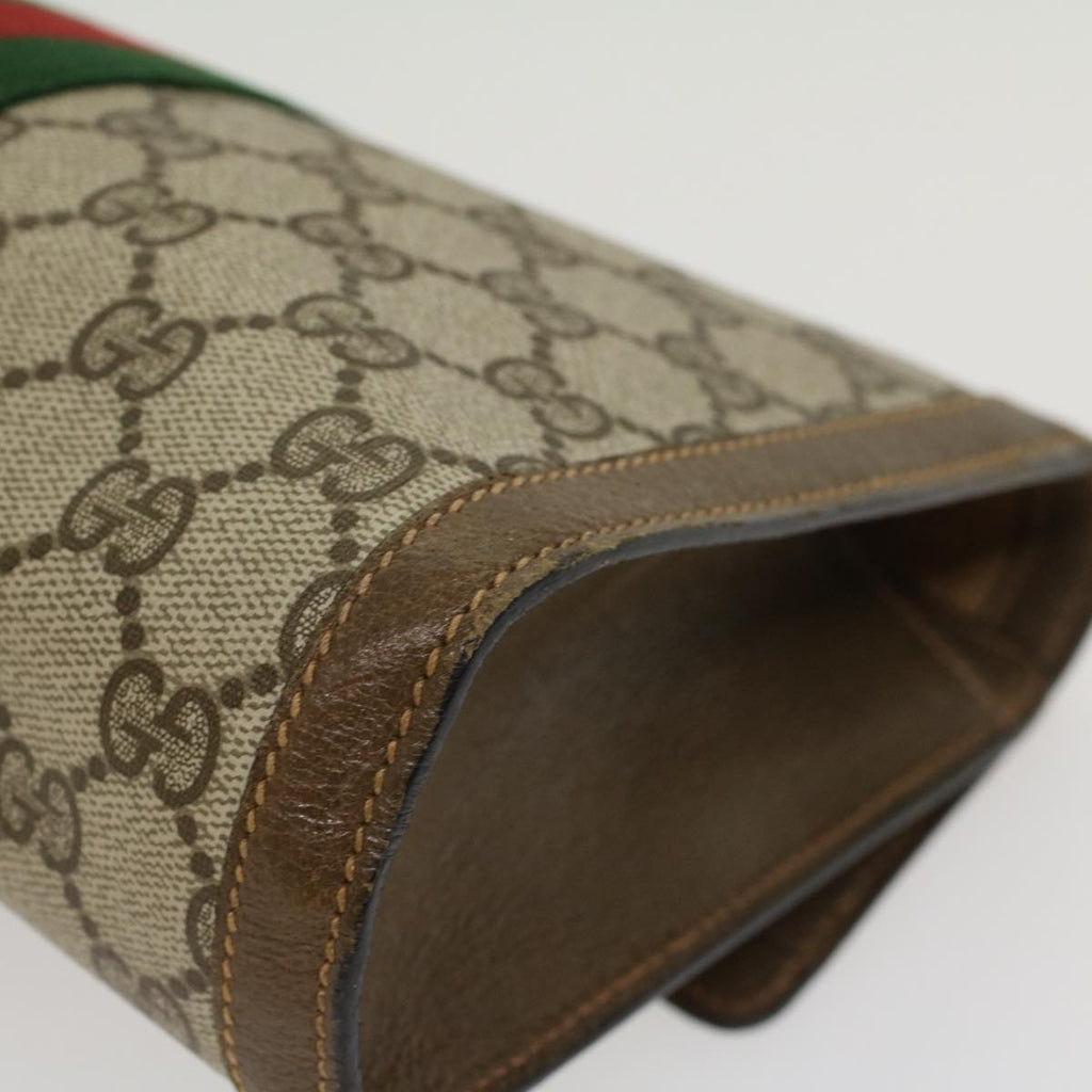 GUCCI GG Canvas Web Sherry Line Clutch Bag PVC Leather Beige Green 43089