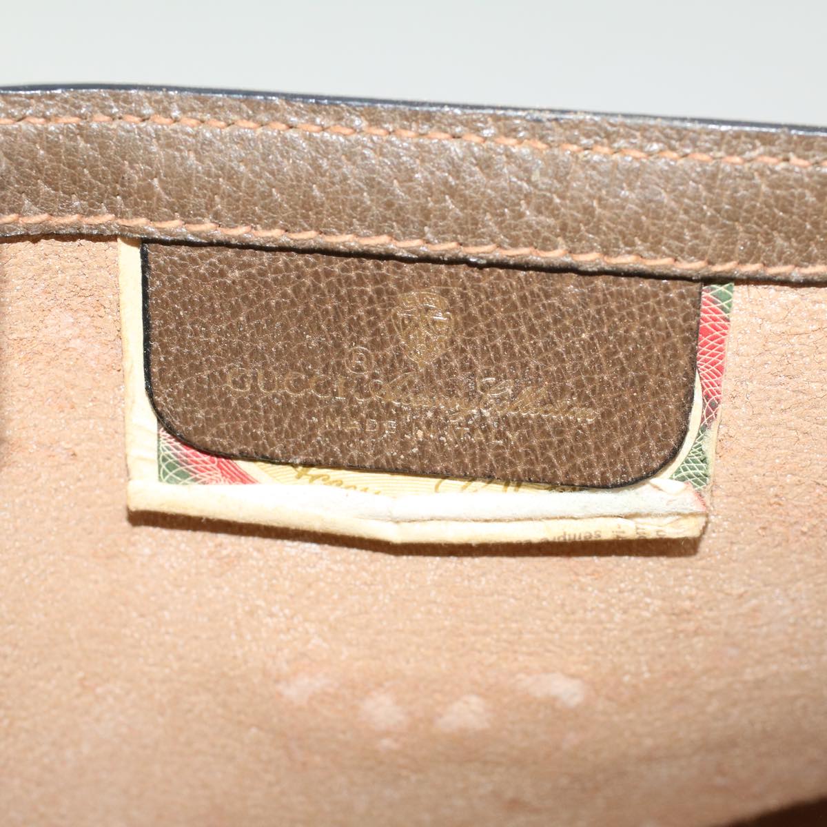 GUCCI GG Canvas Web Sherry Line Clutch Bag PVC Leather Beige Green 43089