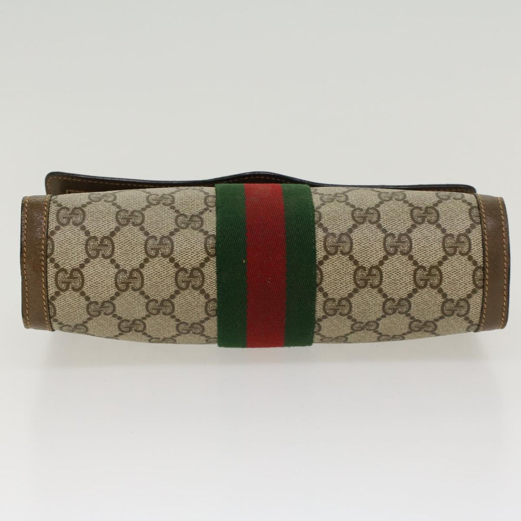 GUCCI GG Canvas Web Sherry Line Clutch Bag PVC Leather Beige Green 43089