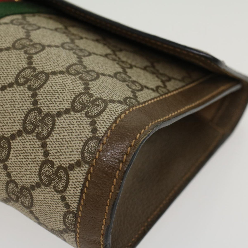 GUCCI GG Canvas Web Sherry Line Clutch Bag PVC Leather Beige Green 43089