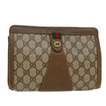 GUCCI GG Canvas Web Sherry Line Clutch Bag PVC Leather Beige Green 43090