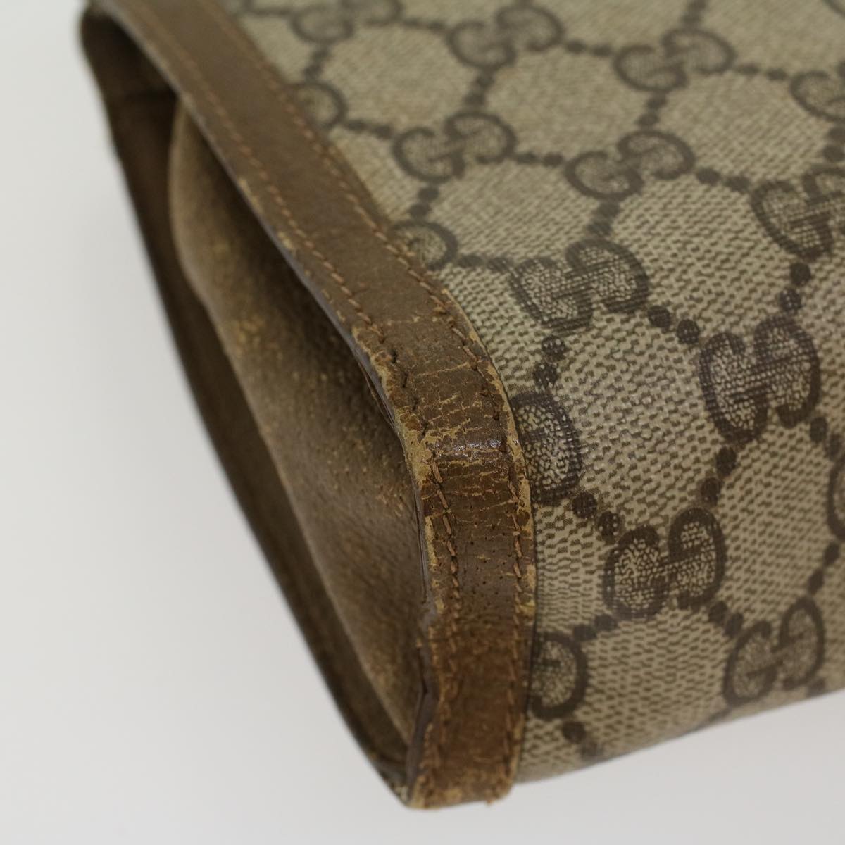GUCCI GG Canvas Web Sherry Line Clutch Bag PVC Leather Beige Green 43090