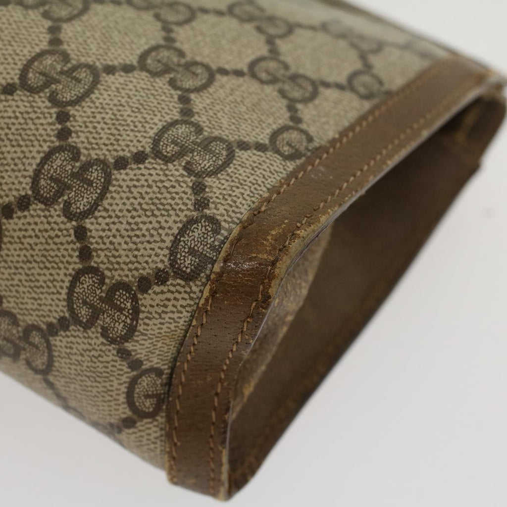 GUCCI GG Canvas Web Sherry Line Clutch Bag PVC Leather Beige Green 43090