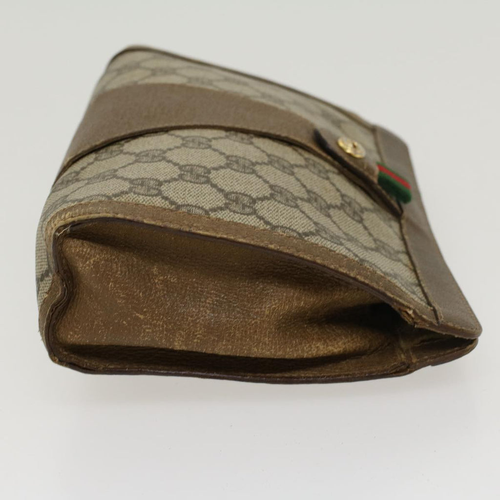 GUCCI GG Canvas Web Sherry Line Clutch Bag PVC Leather Beige Green 43090