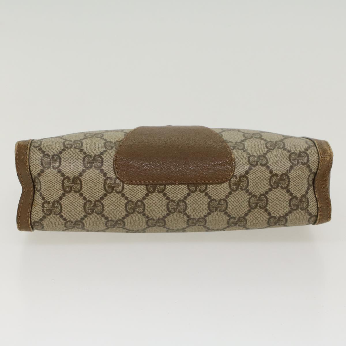 GUCCI GG Canvas Web Sherry Line Clutch Bag PVC Leather Beige Green 43090