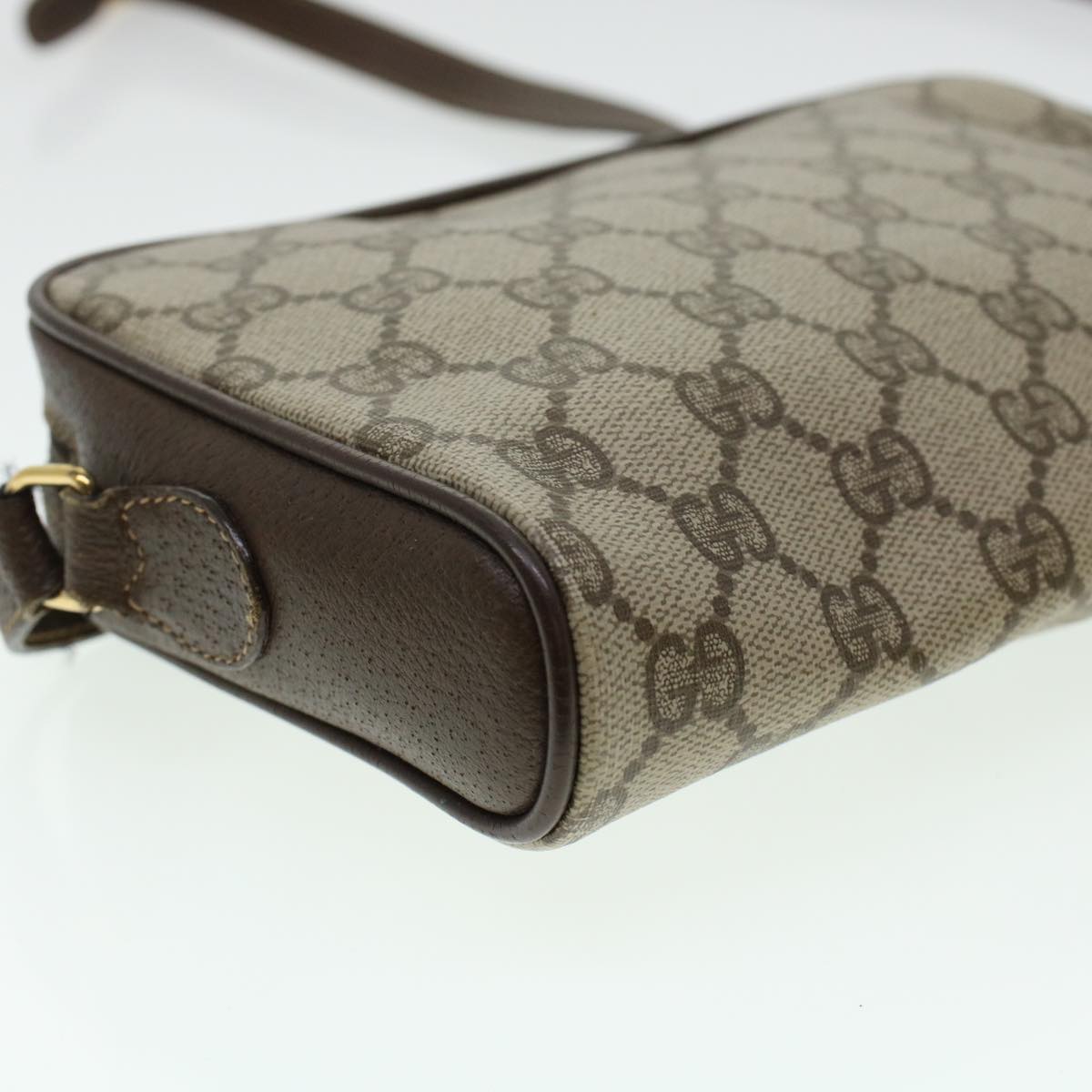 GUCCI GG Canvas Web Sherry Line Shoulder Bag PVC Leather Beige Green 43091
