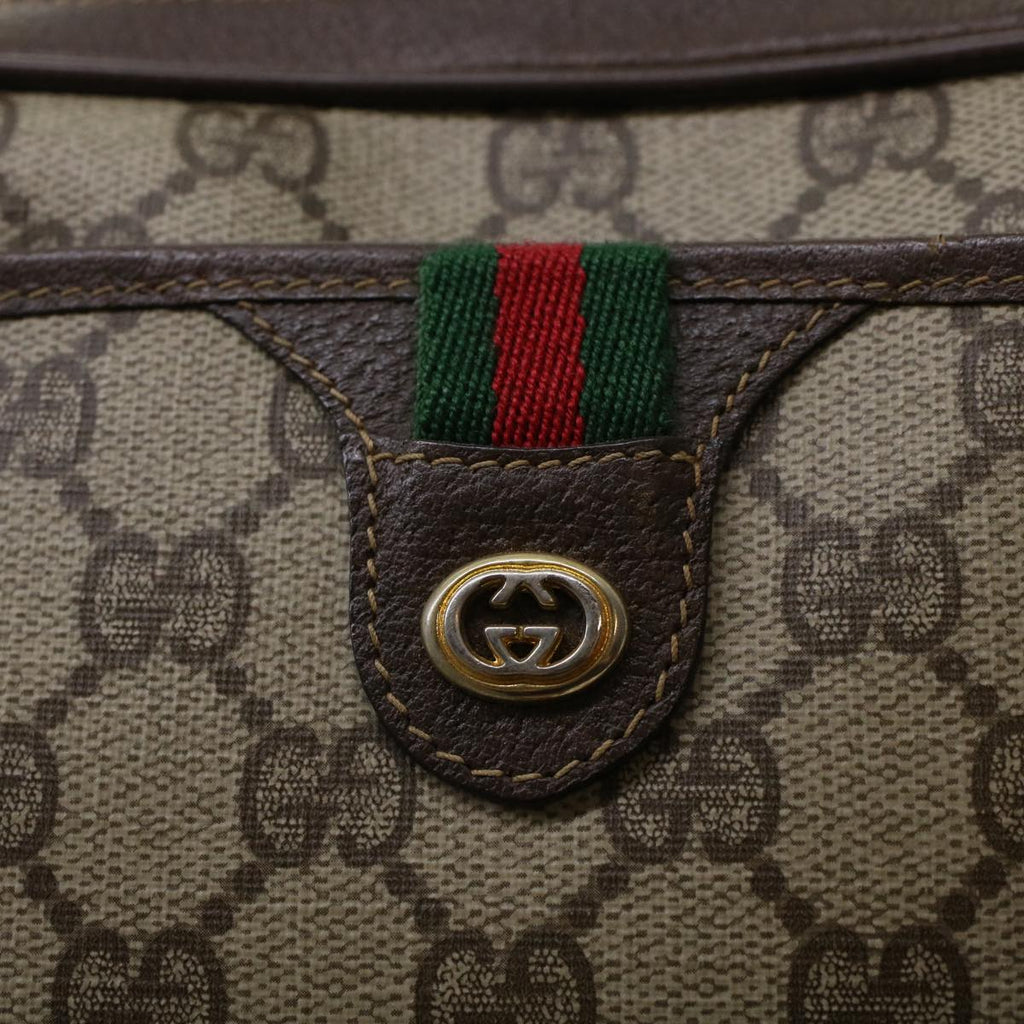 GUCCI GG Canvas Web Sherry Line Shoulder Bag PVC Leather Beige Green 43091