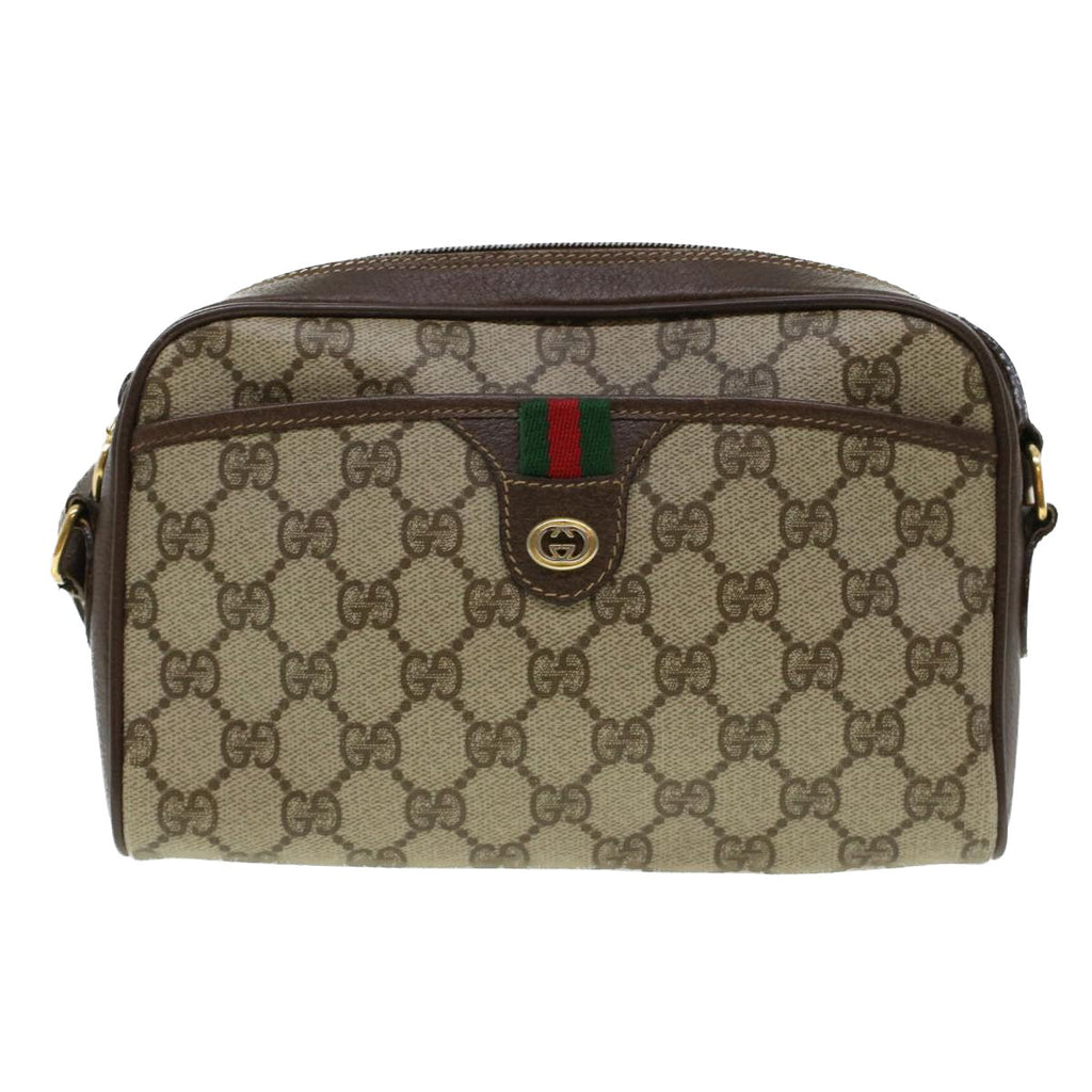 GUCCI GG Canvas Web Sherry Line Shoulder Bag PVC Leather Beige Green 43091