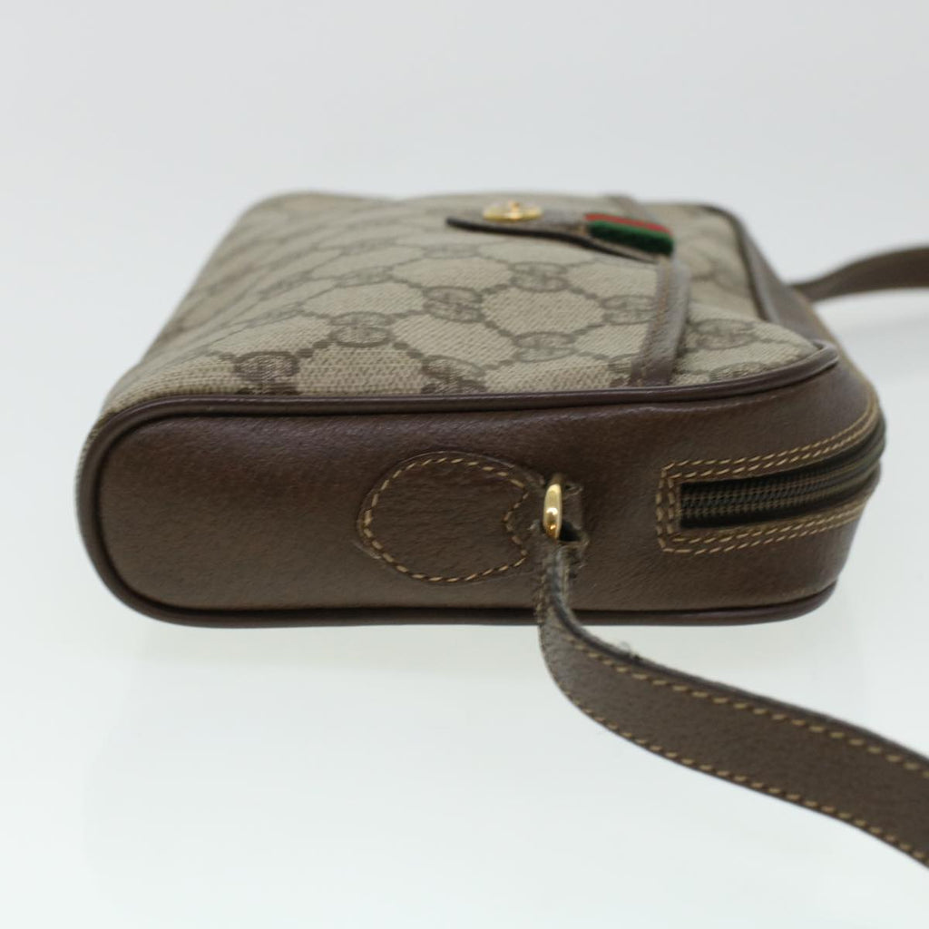 GUCCI GG Canvas Web Sherry Line Shoulder Bag PVC Leather Beige Green 43091