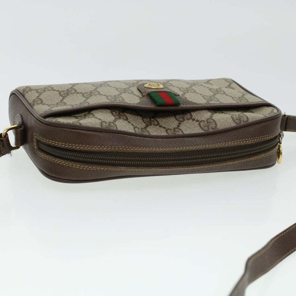 GUCCI GG Canvas Web Sherry Line Shoulder Bag PVC Leather Beige Green 43091