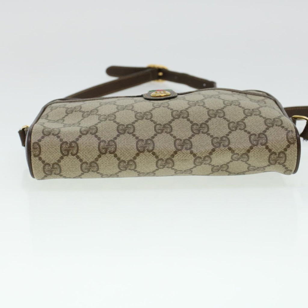 GUCCI GG Canvas Web Sherry Line Shoulder Bag PVC Leather Beige Green 43091