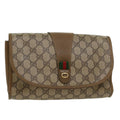 GUCCI GG Canvas Web Sherry Line Clutch Bag PVC Leather Beige Green 43092