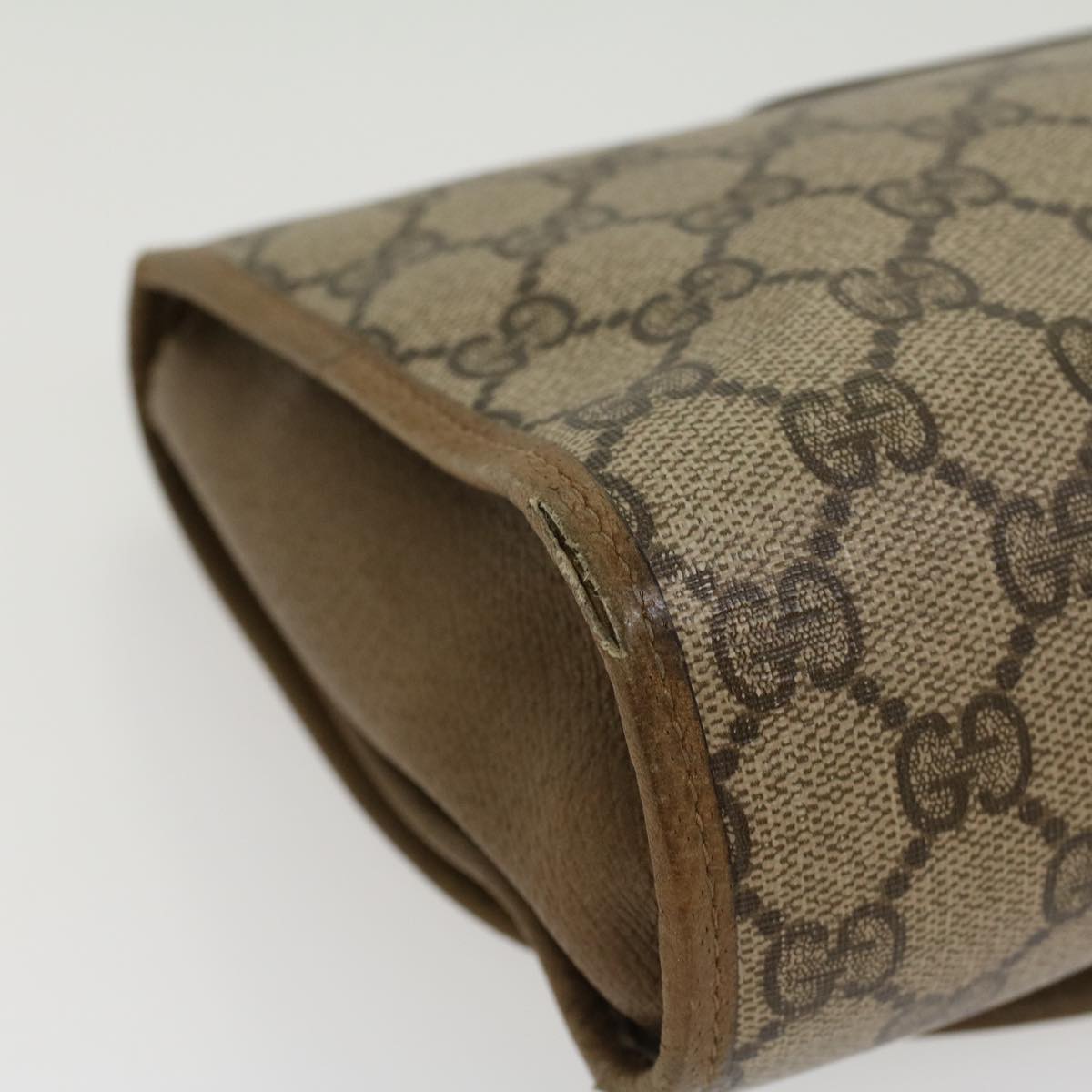 GUCCI GG Canvas Web Sherry Line Clutch Bag PVC Leather Beige Green 43092