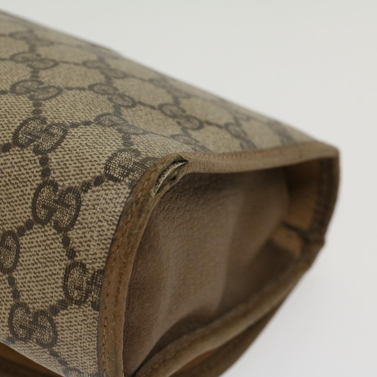 GUCCI GG Canvas Web Sherry Line Clutch Bag PVC Leather Beige Green 43092