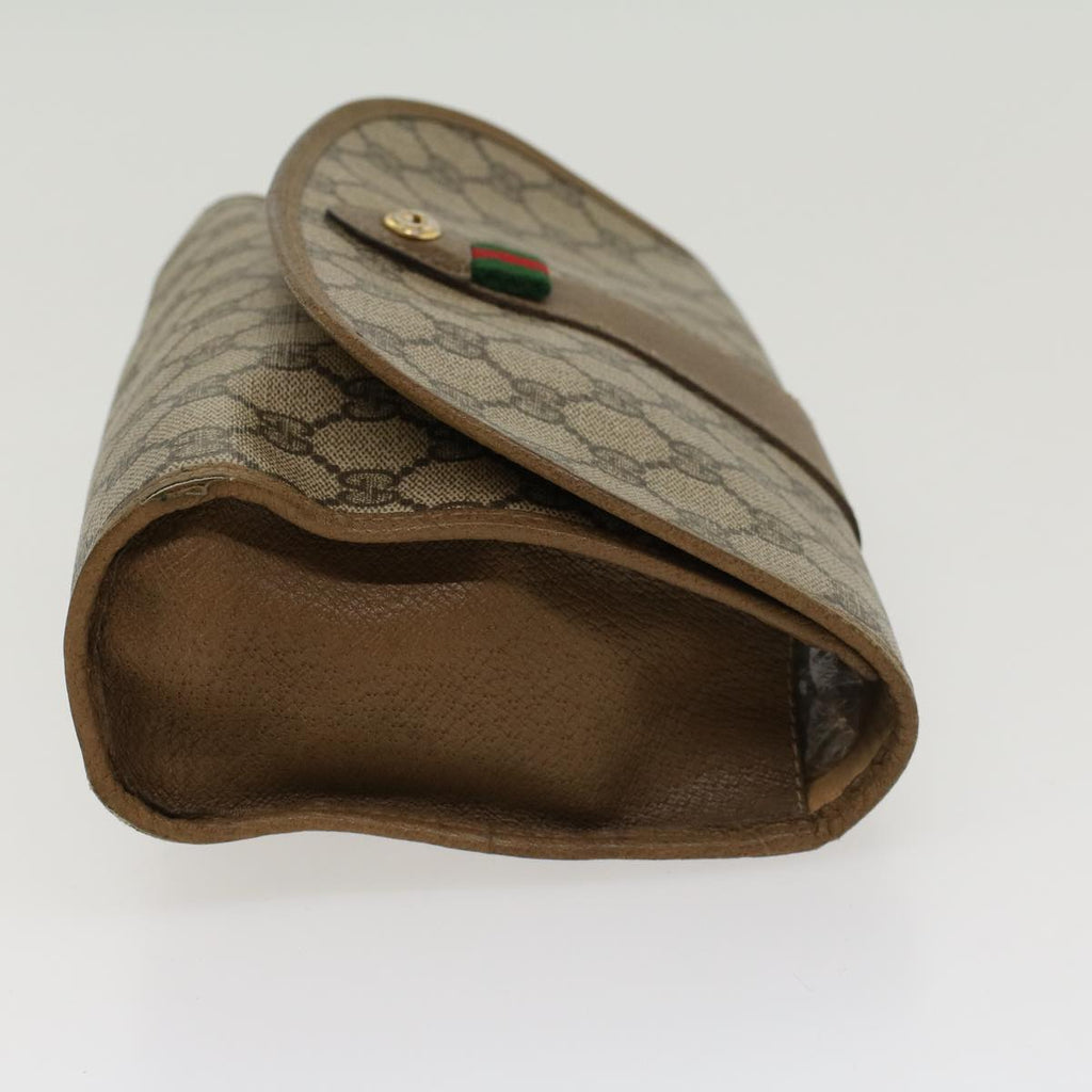 GUCCI GG Canvas Web Sherry Line Clutch Bag PVC Leather Beige Green 43092