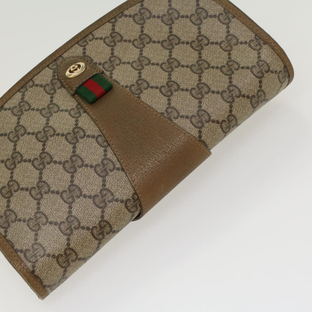 GUCCI GG Canvas Web Sherry Line Clutch Bag PVC Leather Beige Green 43092
