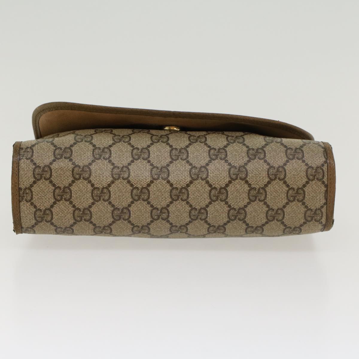 GUCCI GG Canvas Web Sherry Line Clutch Bag PVC Leather Beige Green 43092