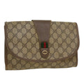 GUCCI GG Canvas Web Sherry Line Clutch Bag PVC Leather Beige Green 43093