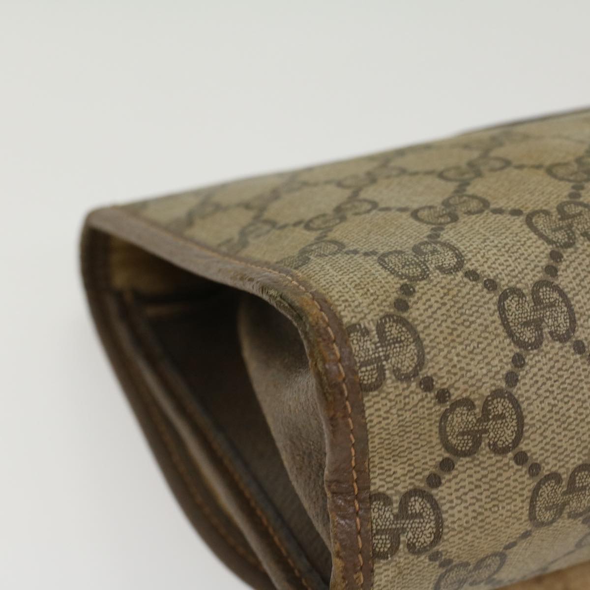 GUCCI GG Canvas Web Sherry Line Clutch Bag PVC Leather Beige Green 43093