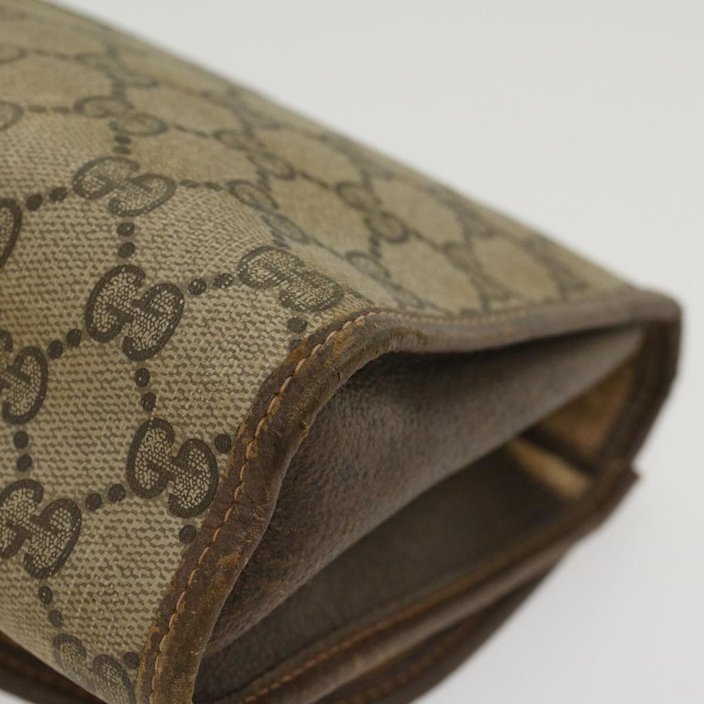 GUCCI GG Canvas Web Sherry Line Clutch Bag PVC Leather Beige Green 43093