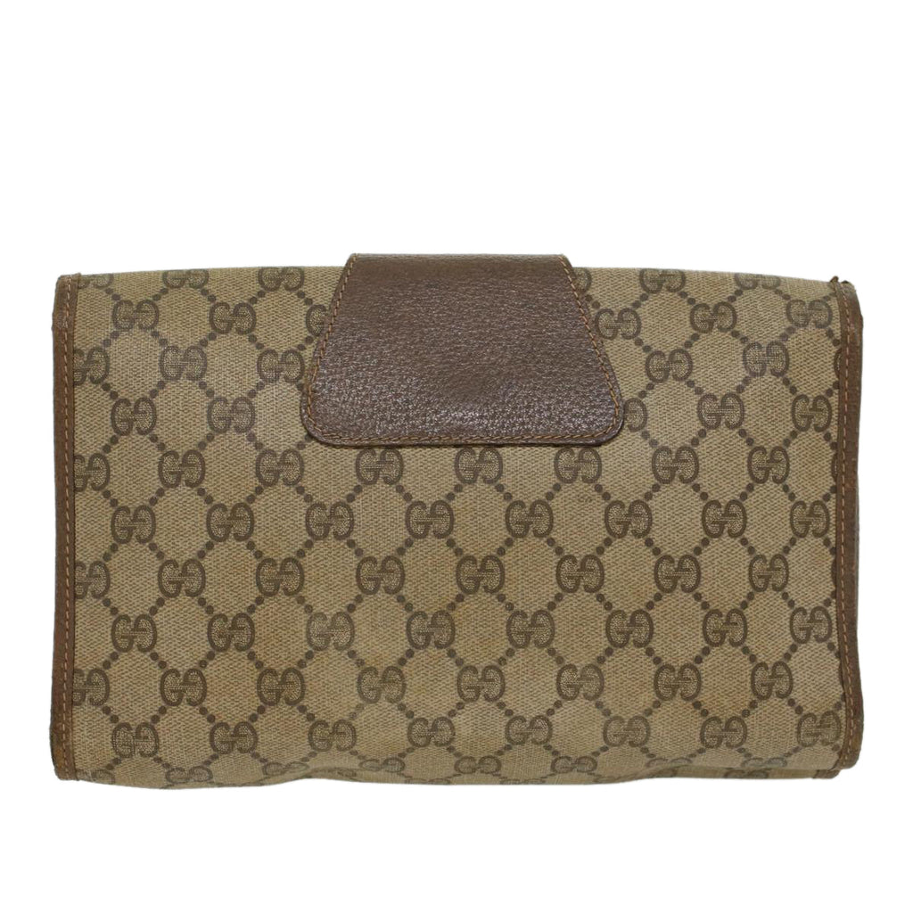 GUCCI GG Canvas Web Sherry Line Clutch Bag PVC Leather Beige Green 43093