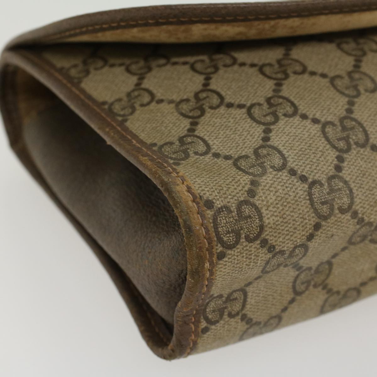 GUCCI GG Canvas Web Sherry Line Clutch Bag PVC Leather Beige Green 43093