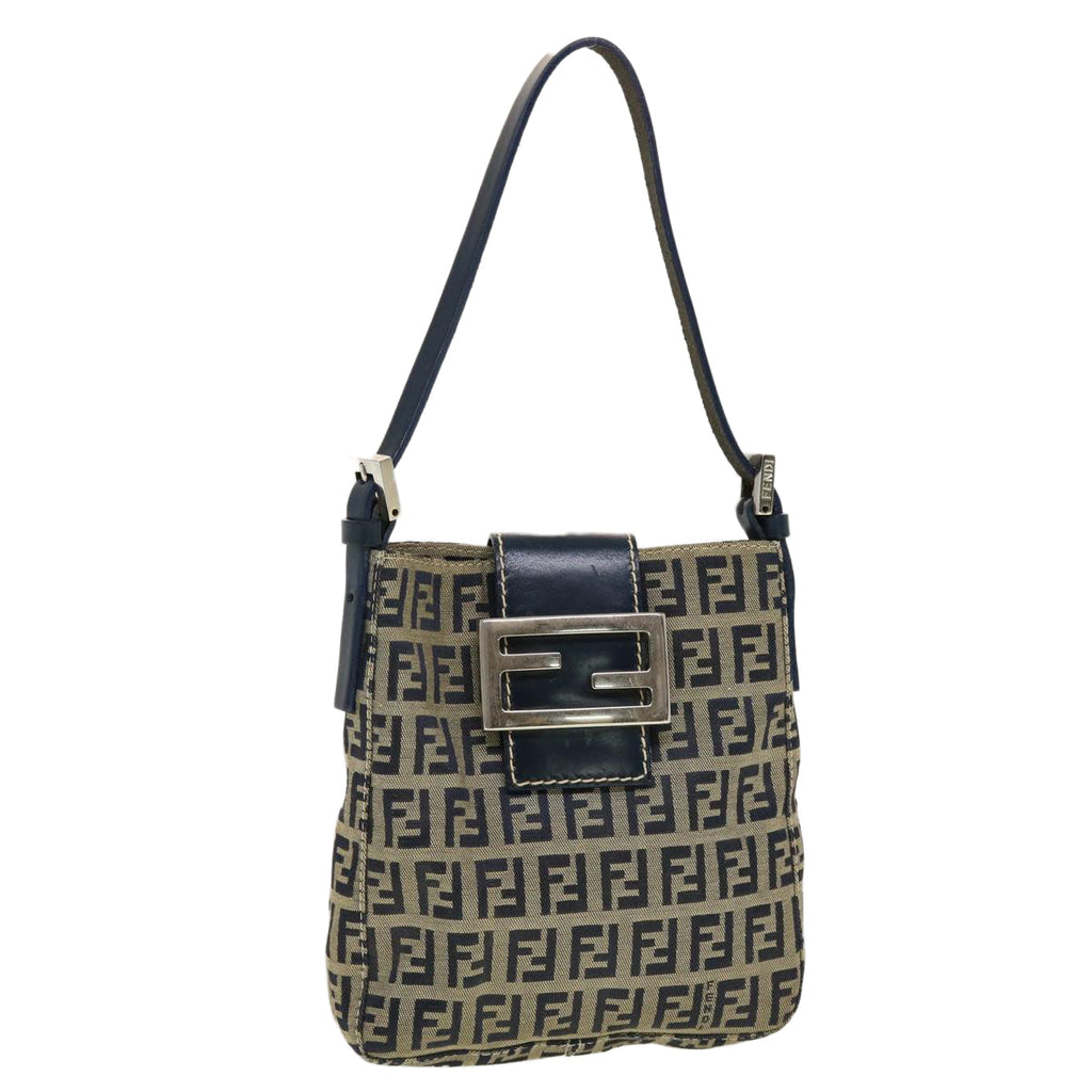 FENDI Zucchino Canvas Mamma Baguette Shoulder Bag Navy 43120