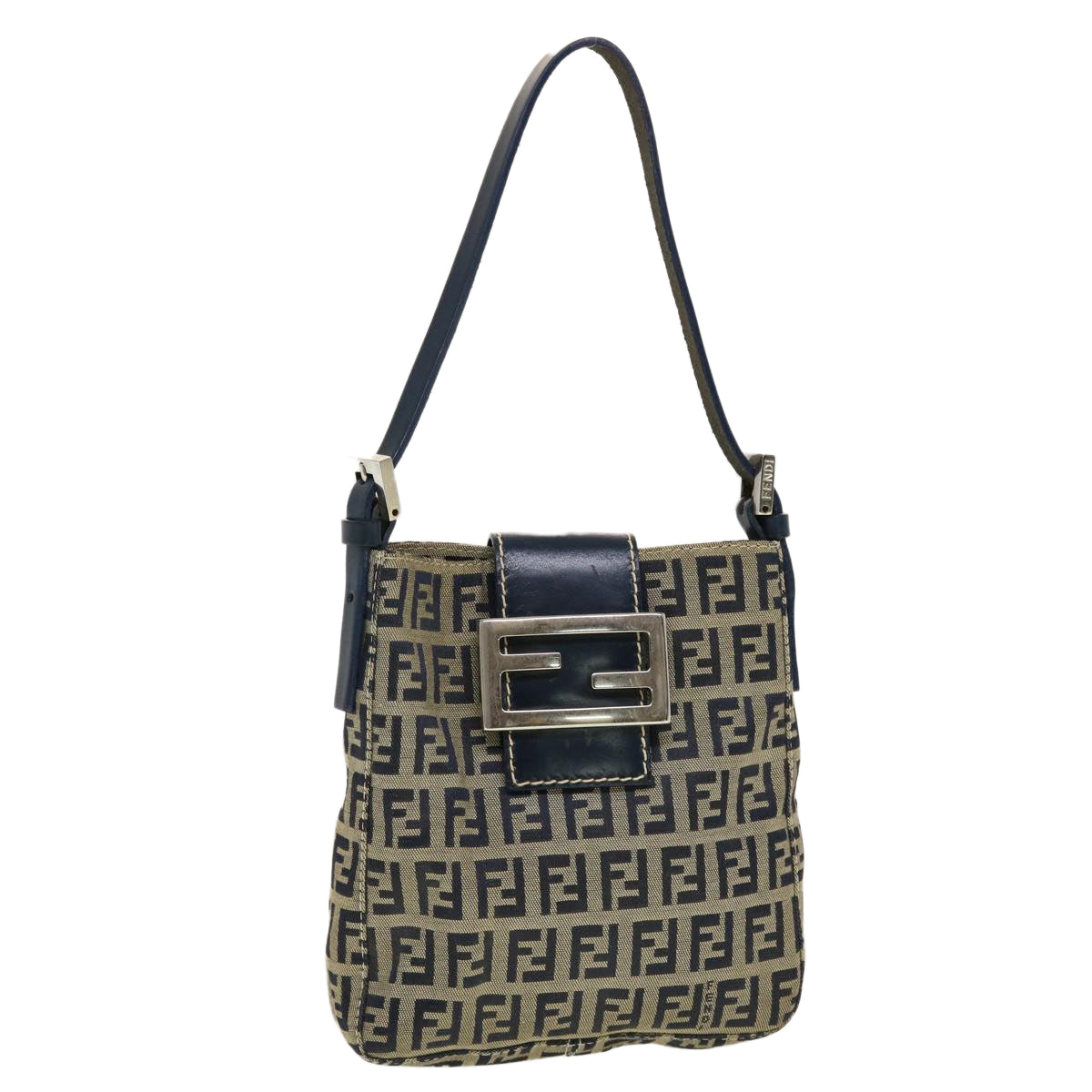 FENDI Zucchino Canvas Mamma Baguette Shoulder Bag Navy 43120